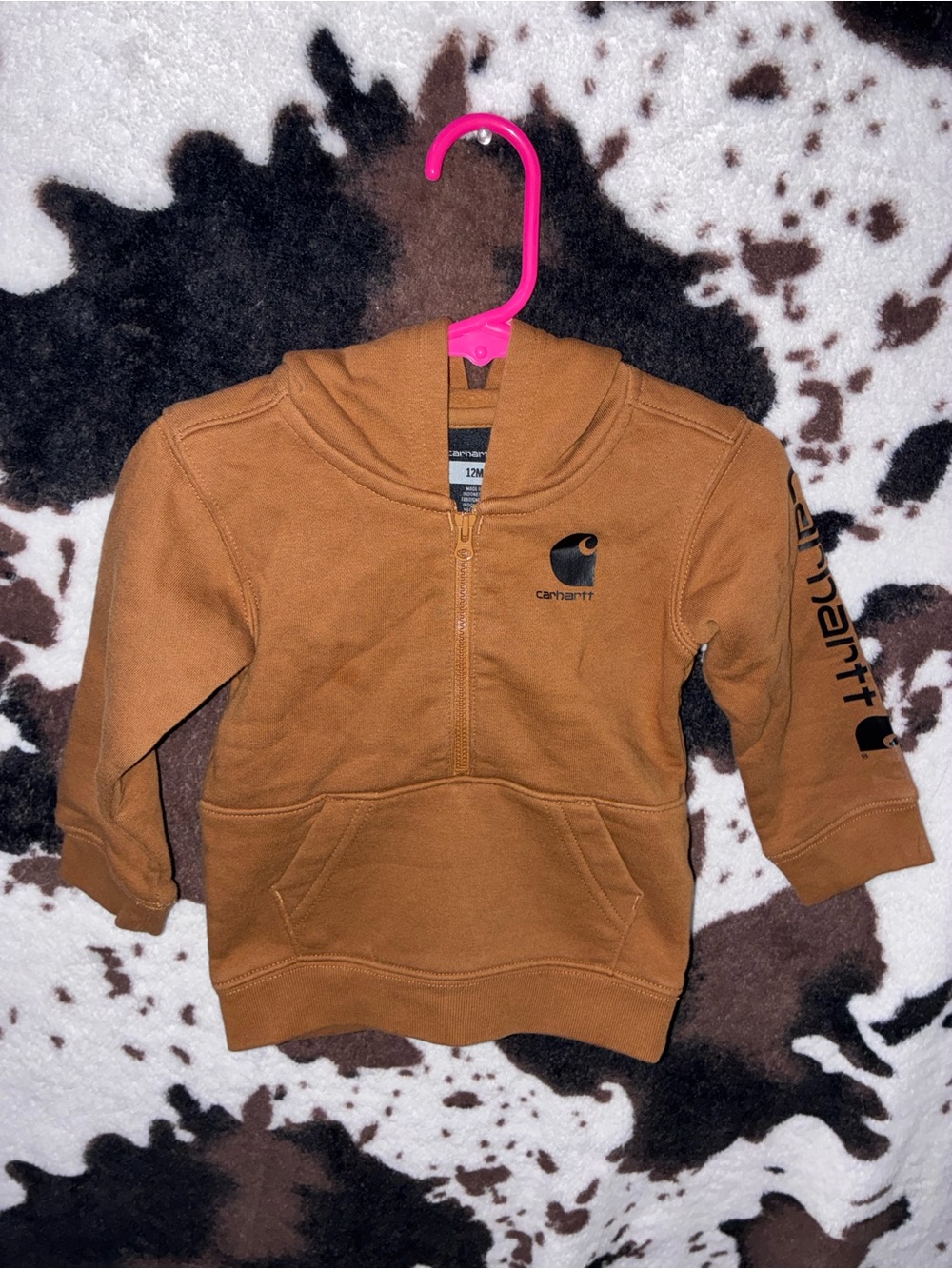 Carhartt Toddler Brown Hooded Pullover quarter-zip Sweatshirt